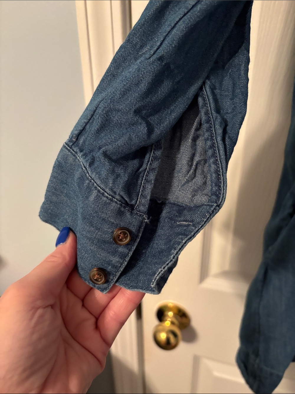 LOFT Washed Denim Button-Up Tunic Dress - Blue - Picture 3 of 6